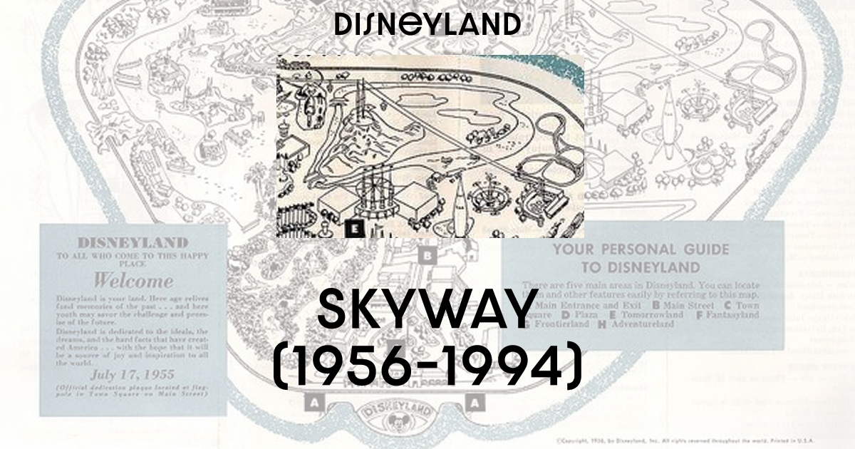 Vintage Disneyland map showing the Skyway Buckets ride.