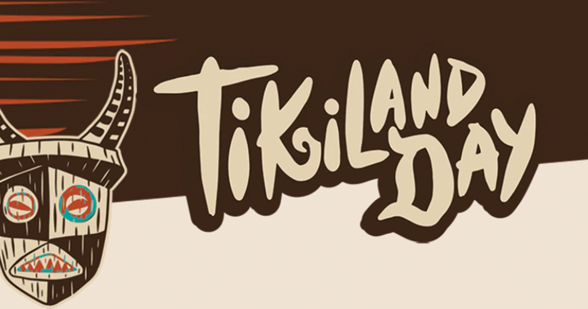 Attendees in tropical attire at Tikiland Day, Disneyland.
