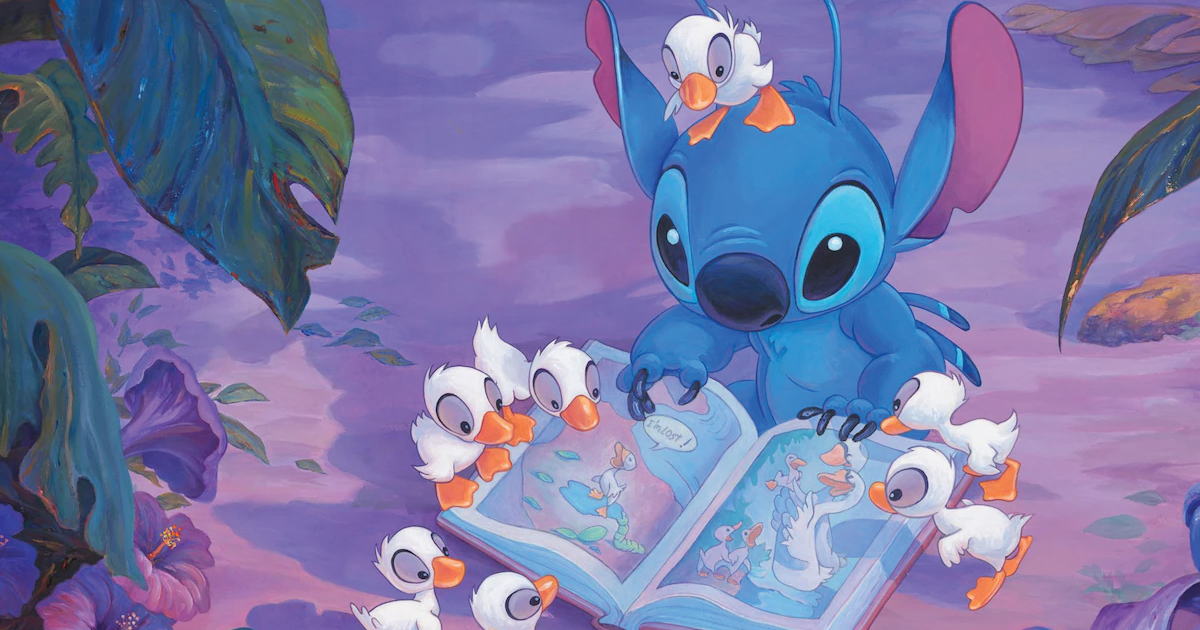Photo by William Silvers of Disney's Stitch interacting with ducklings.