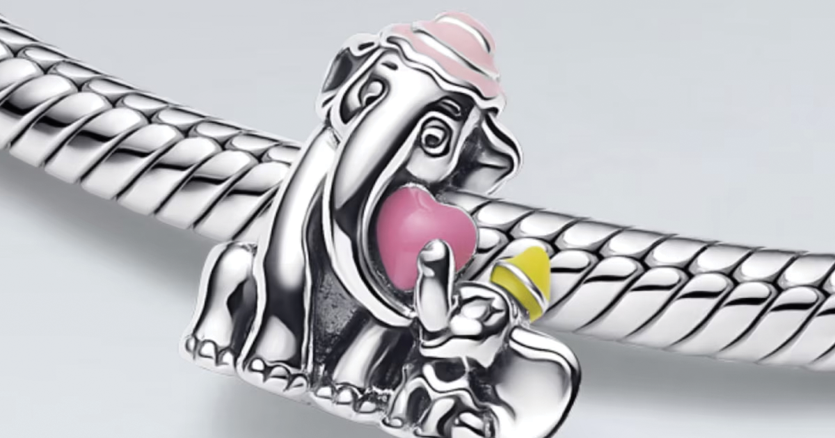 Pandora bracelet featuring a Mother's Day Dumbo charm.